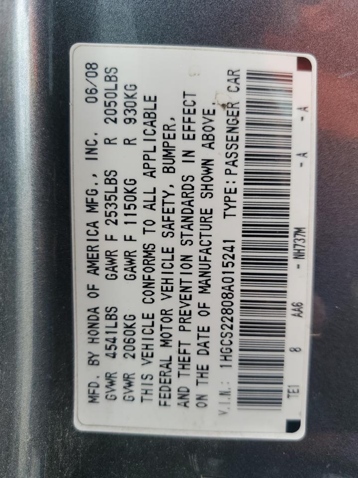 1HGCS22808A015241 2008 Honda Accord Exl