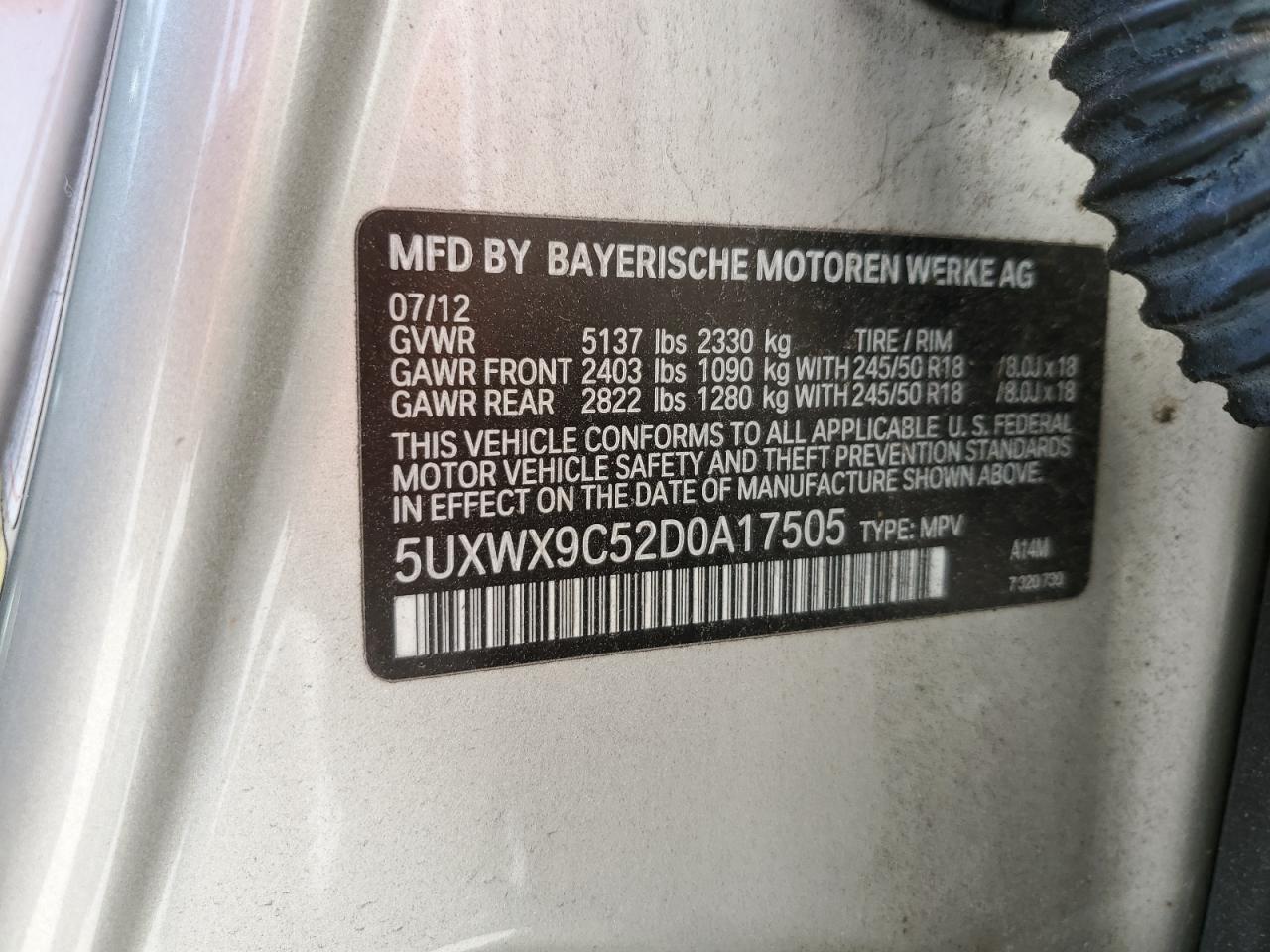 5UXWX9C52D0A17505 2013 BMW X3 xDrive28I