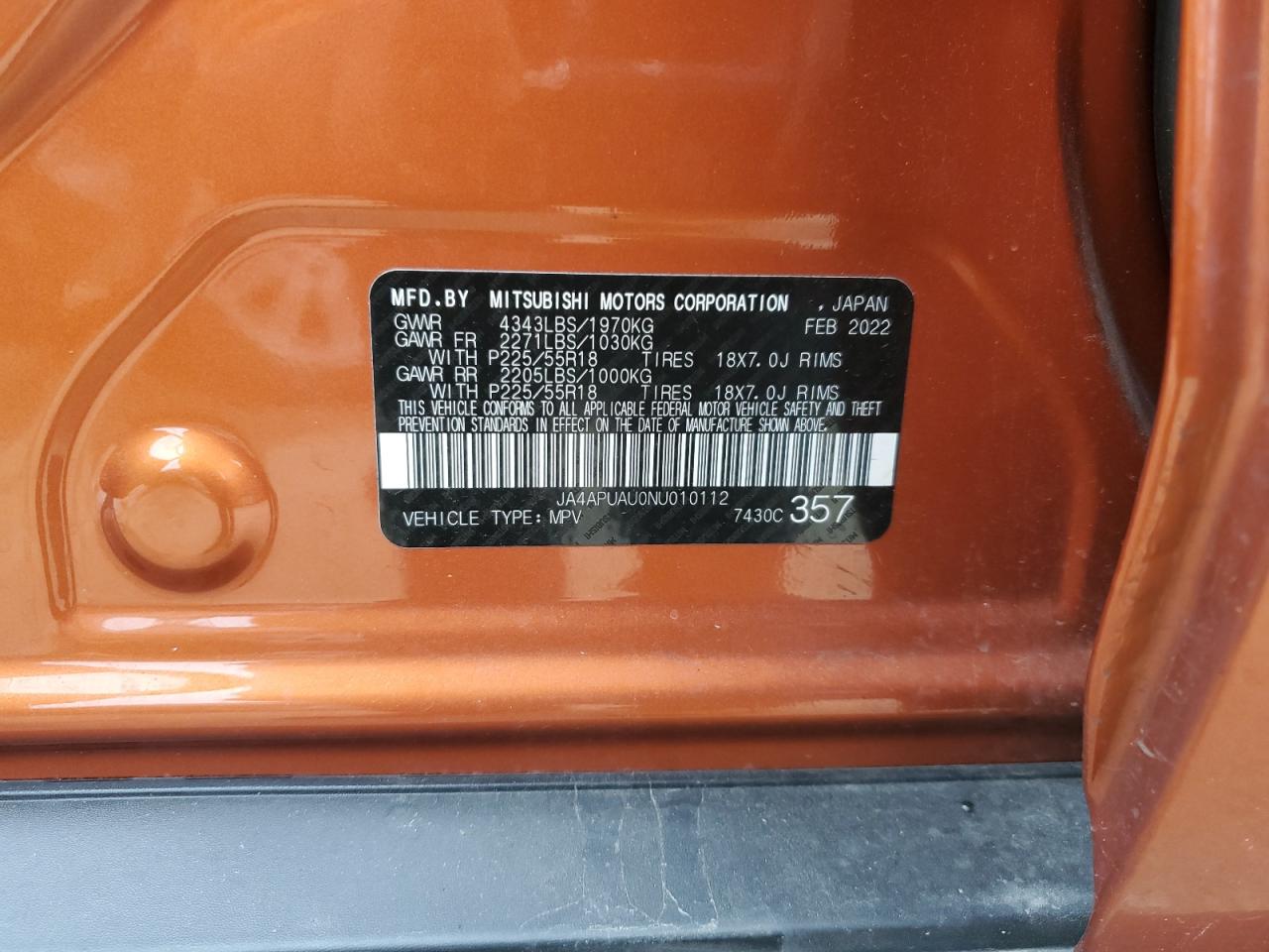 JA4APUAU0NU010112 2022 Mitsubishi Outlander Sport Es