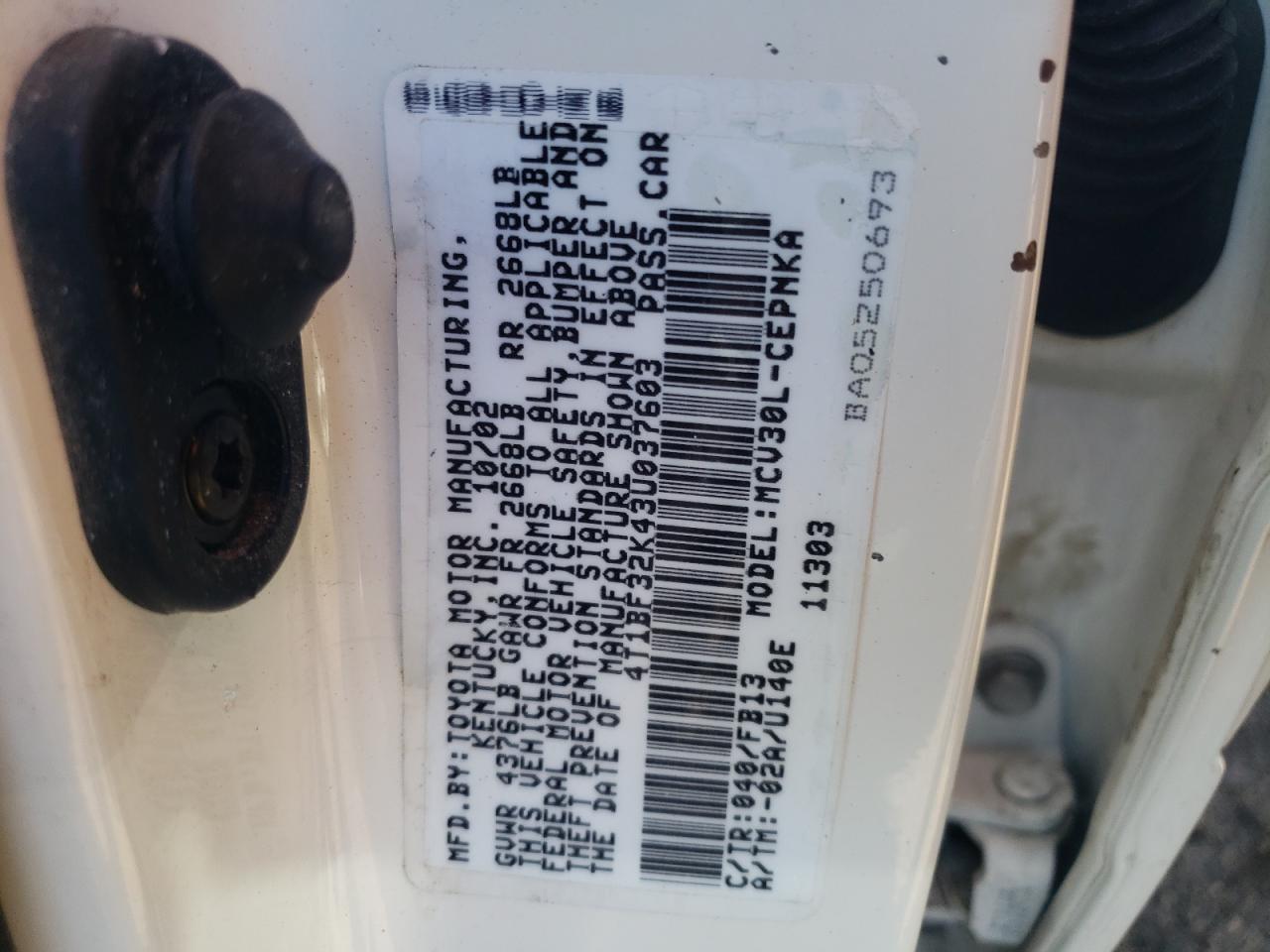 4T1BF32K43U037603 2003 Toyota Camry Le