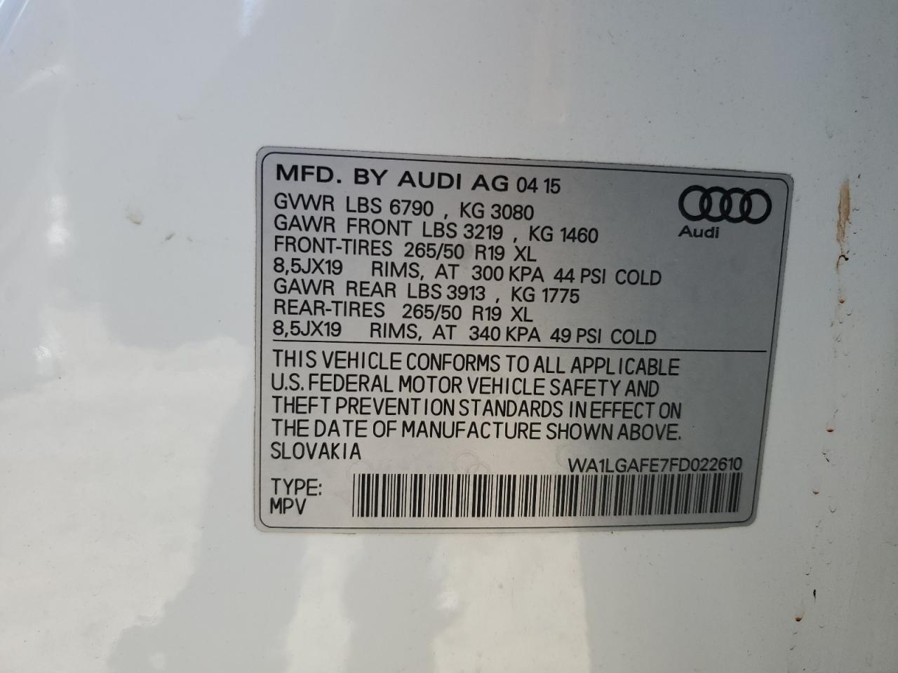 WA1LGAFE7FD022610 2015 Audi Q7 Premium Plus