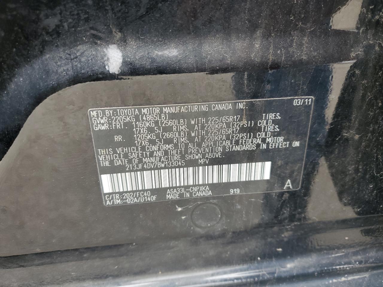 2T3JF4DV7BW133045 2011 Toyota Rav4