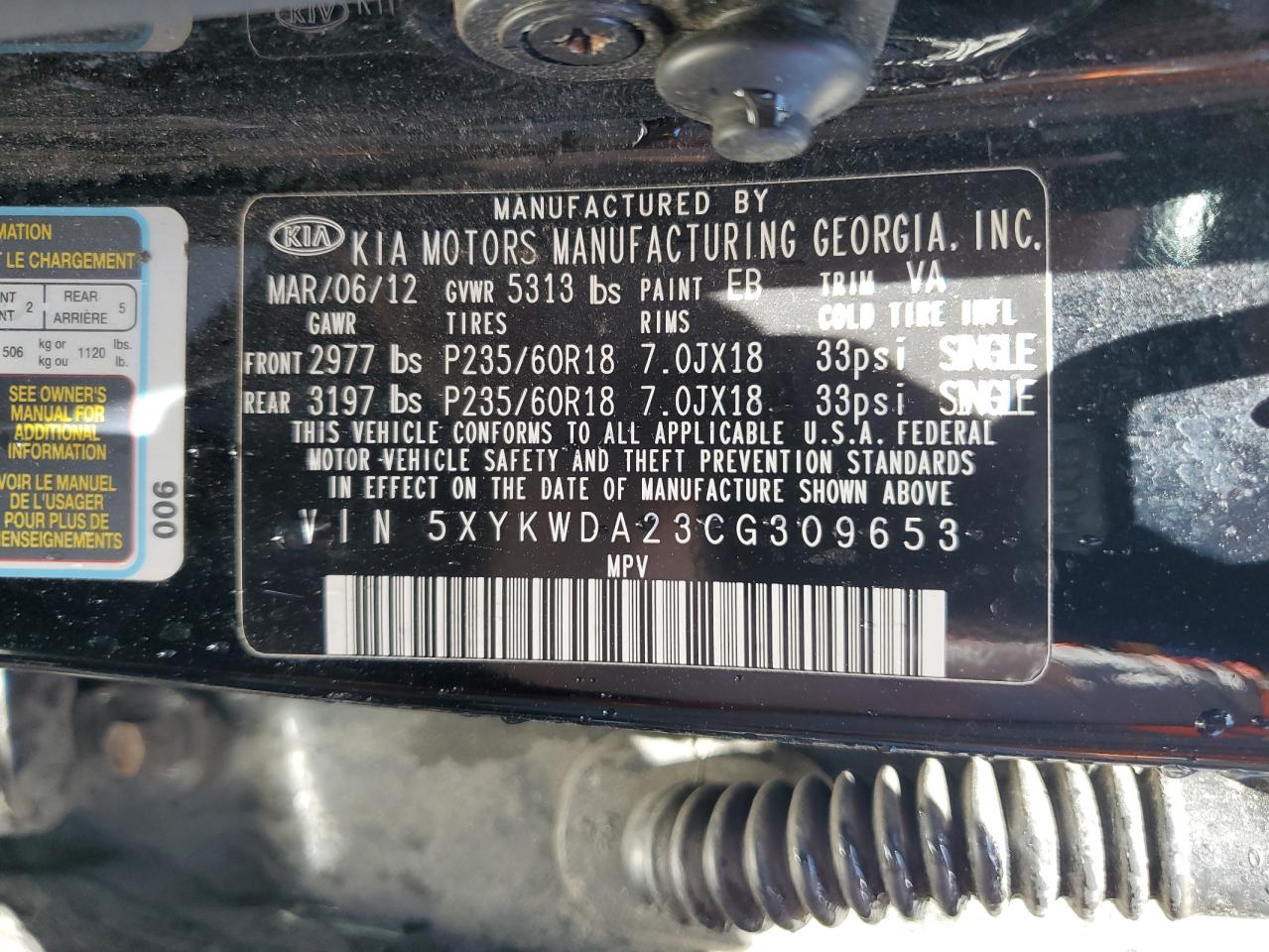 5XYKWDA23CG309653 2012 Kia Sorento Sx