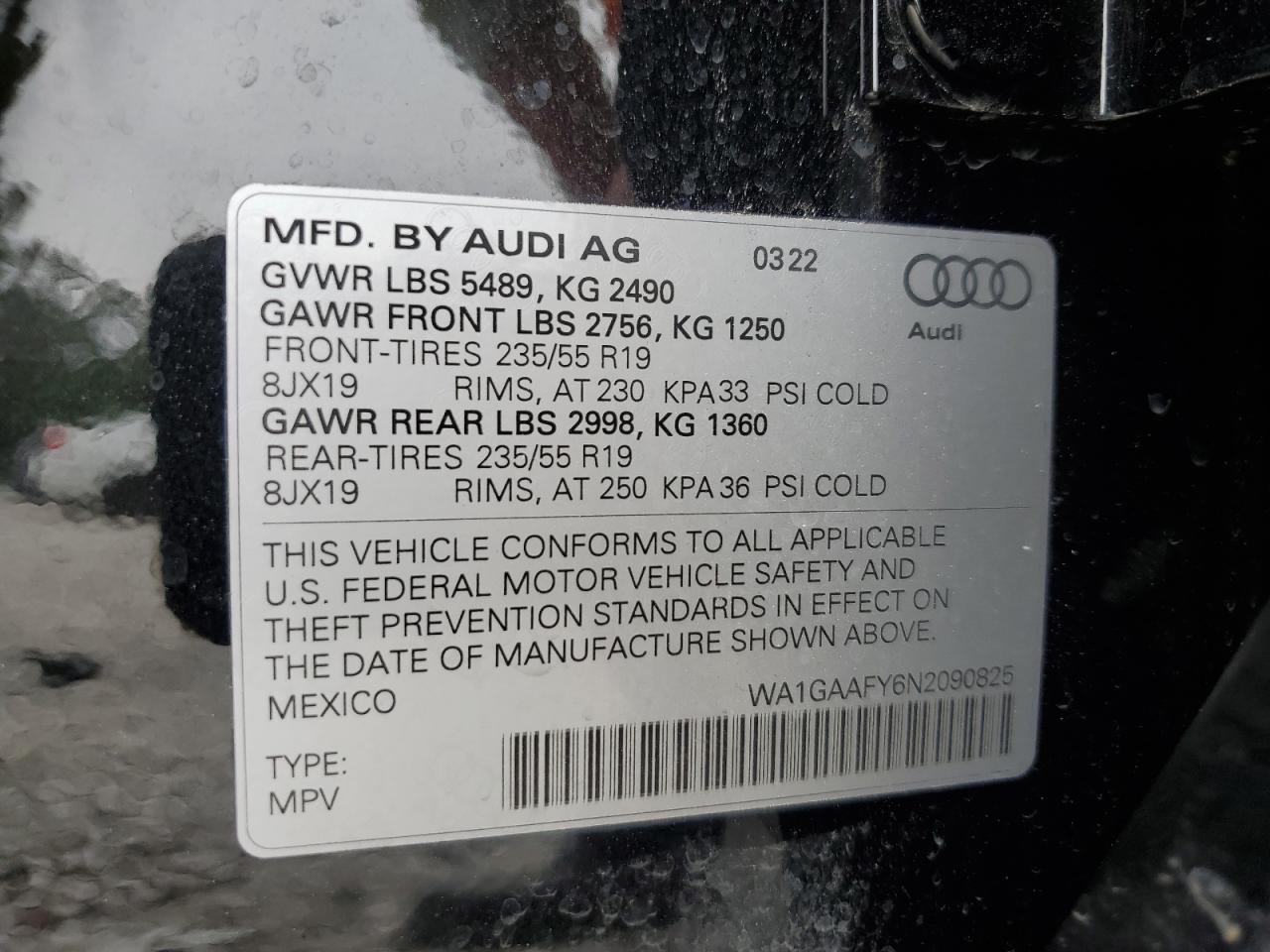 WA1GAAFY6N2090825 2022 Audi Q5 Premium 45