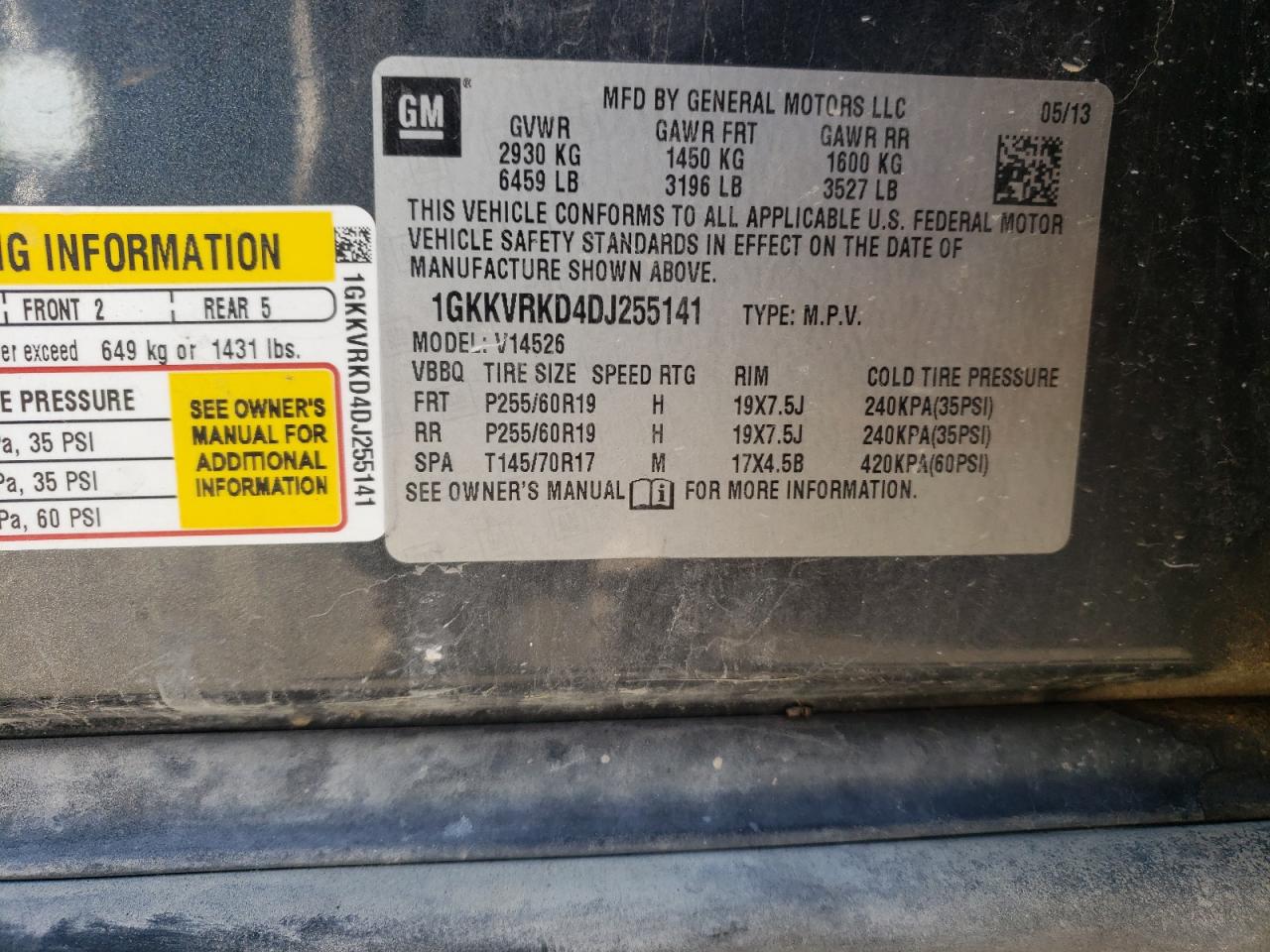 1GKKVRKD4DJ255141 2013 GMC Acadia Slt-1