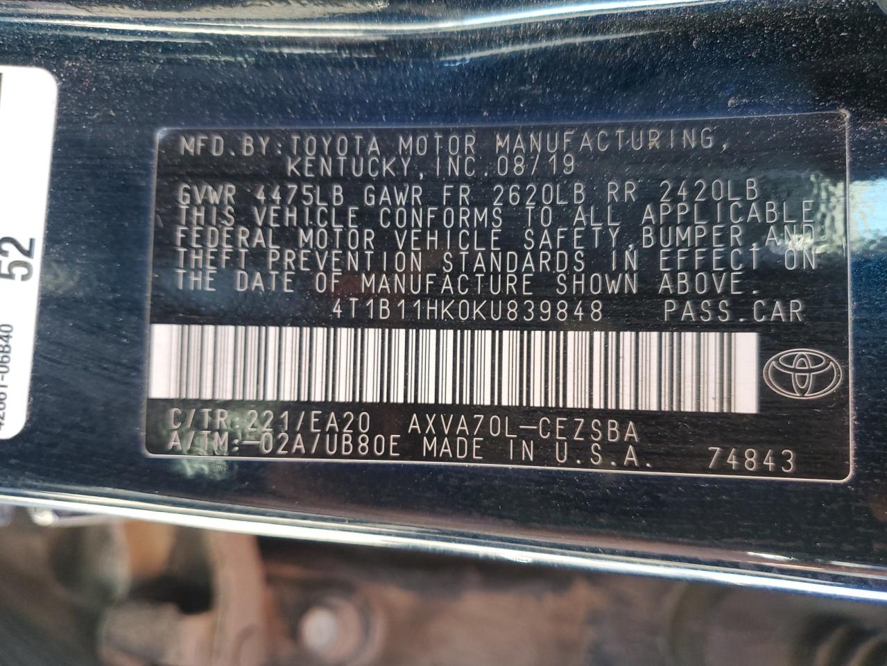 2019 Toyota Camry L vin: 4T1B11HK0KU839848