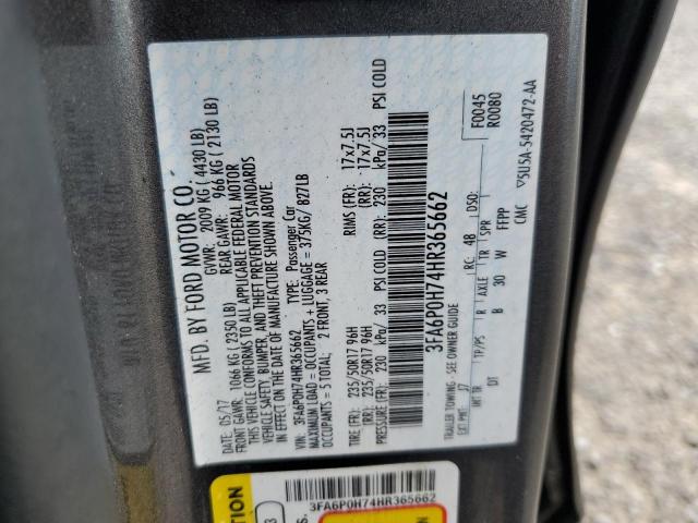 2017 FORD FUSION SE - 3FA6P0H74HR365662