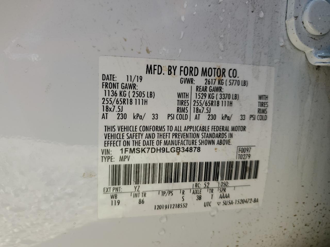 1FMSK7DH9LGB34878 2020 Ford Explorer Xlt