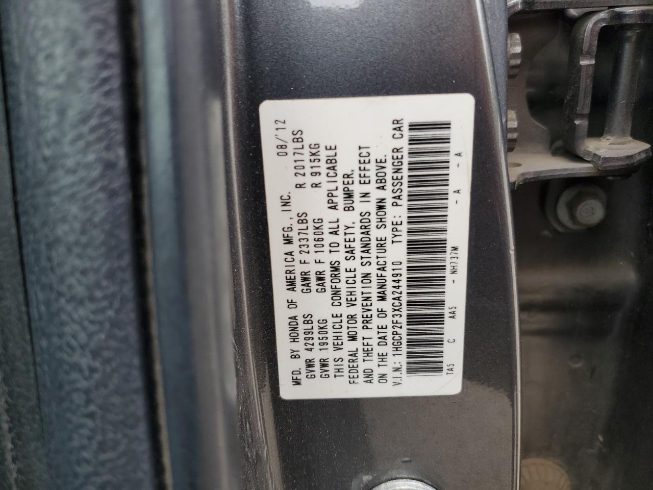 1HGCP2F3XCA244910 2012 Honda Accord Lx