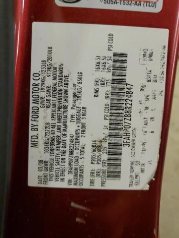 2008 Ford Fusion Se VIN: 3FAHP07Z88R224847 Lot: 49022224