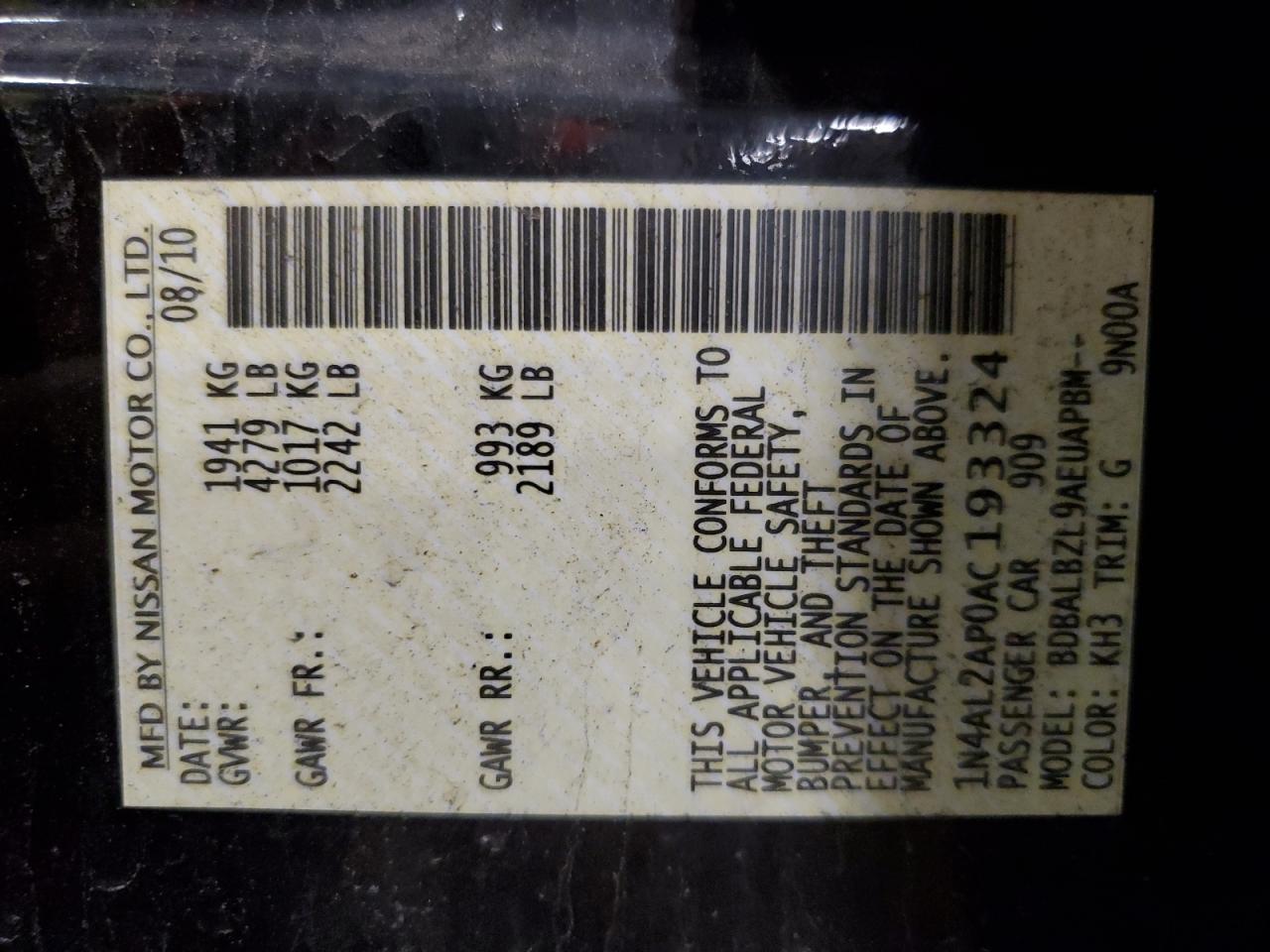 1N4AL2AP0AC193324 2010 Nissan Altima Base