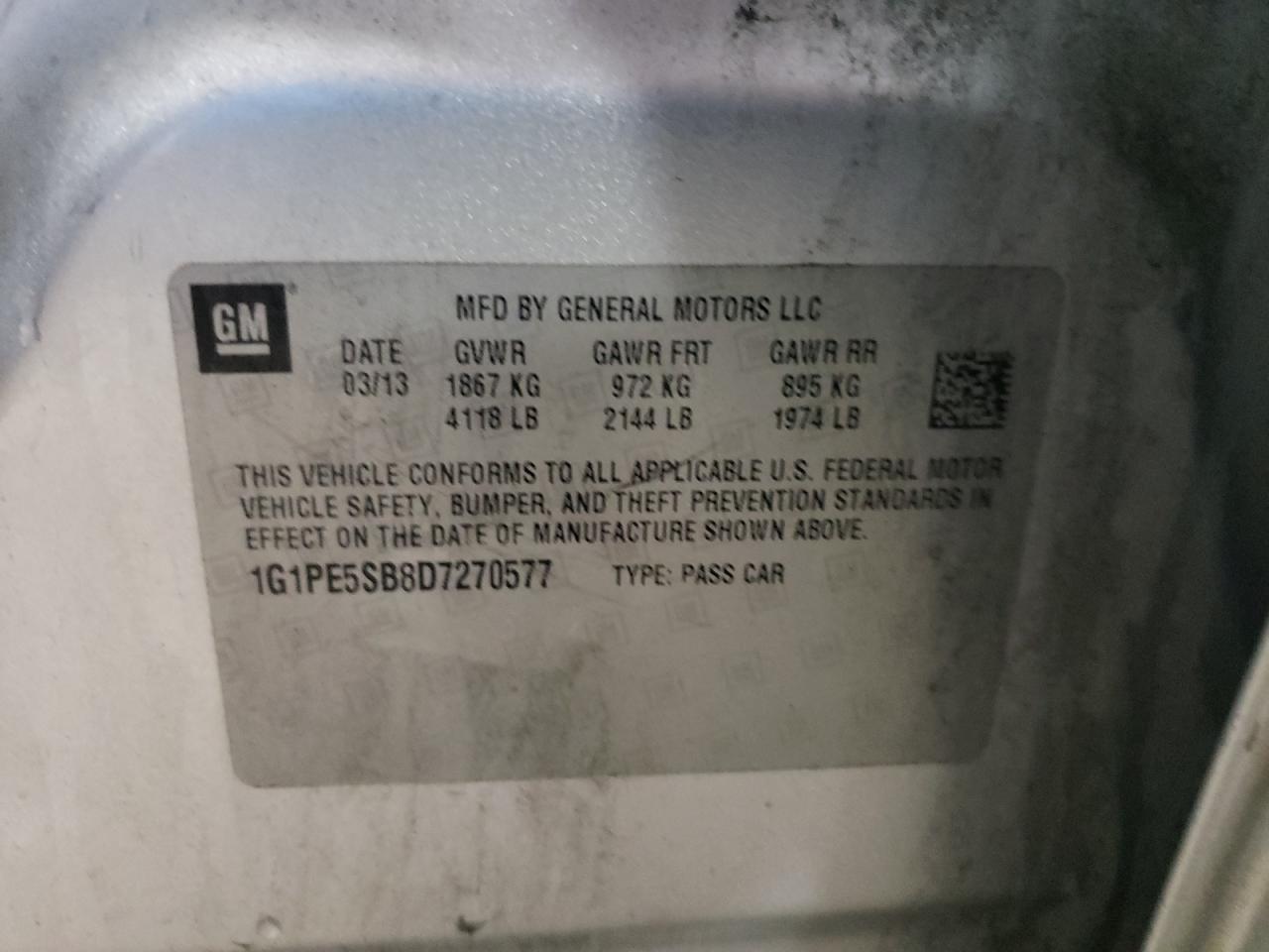 1G1PE5SB8D7270577 2013 Chevrolet Cruze Lt