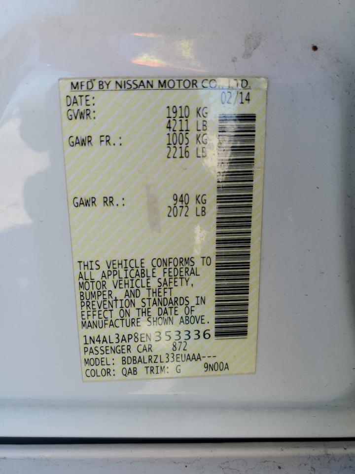 2014 Nissan Altima 2.5 vin: 1N4AL3AP8EN353336