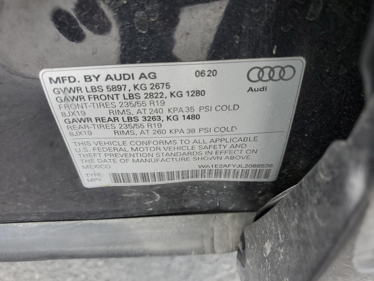 WA1E2AFY9L2088536 2020 Audi Q5 E Premium Plus