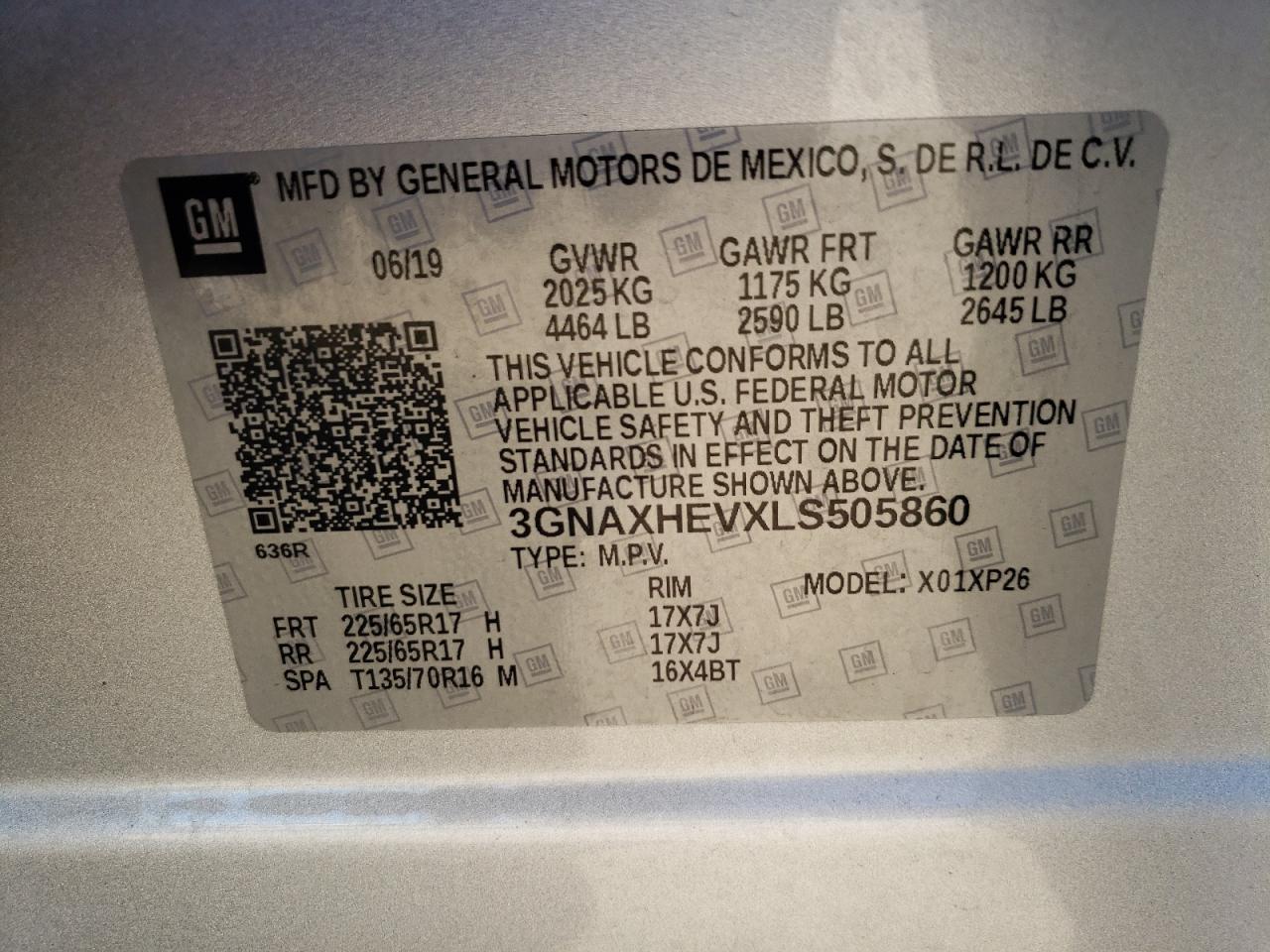 3GNAXHEVXLS505860 2020 Chevrolet Equinox Ls