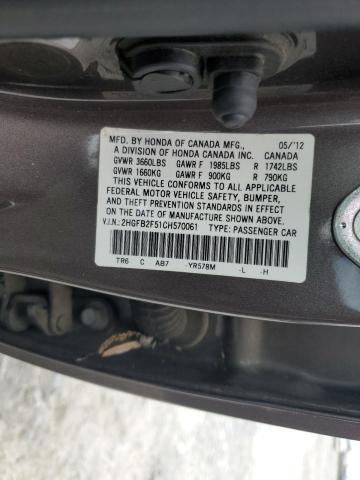 2012 Honda Civic Lx VIN: 2HGFB2F51CH570061 Lot: 50344644