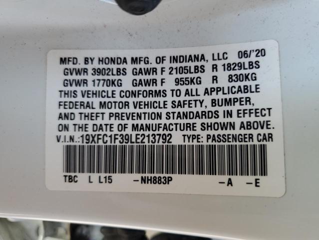 2020 Honda Civic Ex VIN: 19XFC1F39LE213792 Lot: 52163294