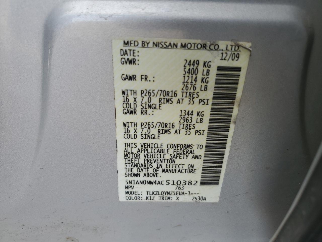 5N1AN0NW4AC510382 2010 Nissan Xterra Off Road