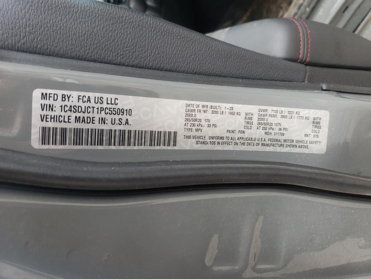 1C4SDJCT1PC550910 2023 Dodge Durango R/T