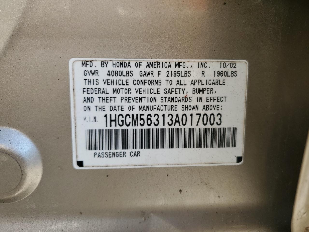 1HGCM56313A017003 2003 Honda Accord Lx