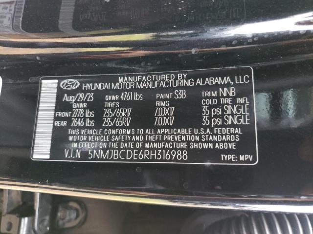 2024 Hyundai Tucson Sel VIN: 5NMJBCDE6RH316988 Lot: 52740374