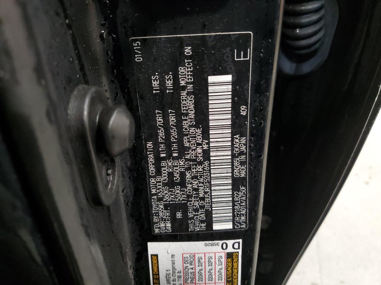 JTEBU5JR1F5231696 2015 Toyota 4Runner Sr5