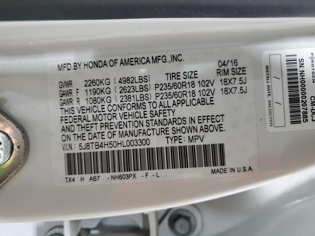 5J8TB4H50HL003300 2017 Acura Rdx Technology