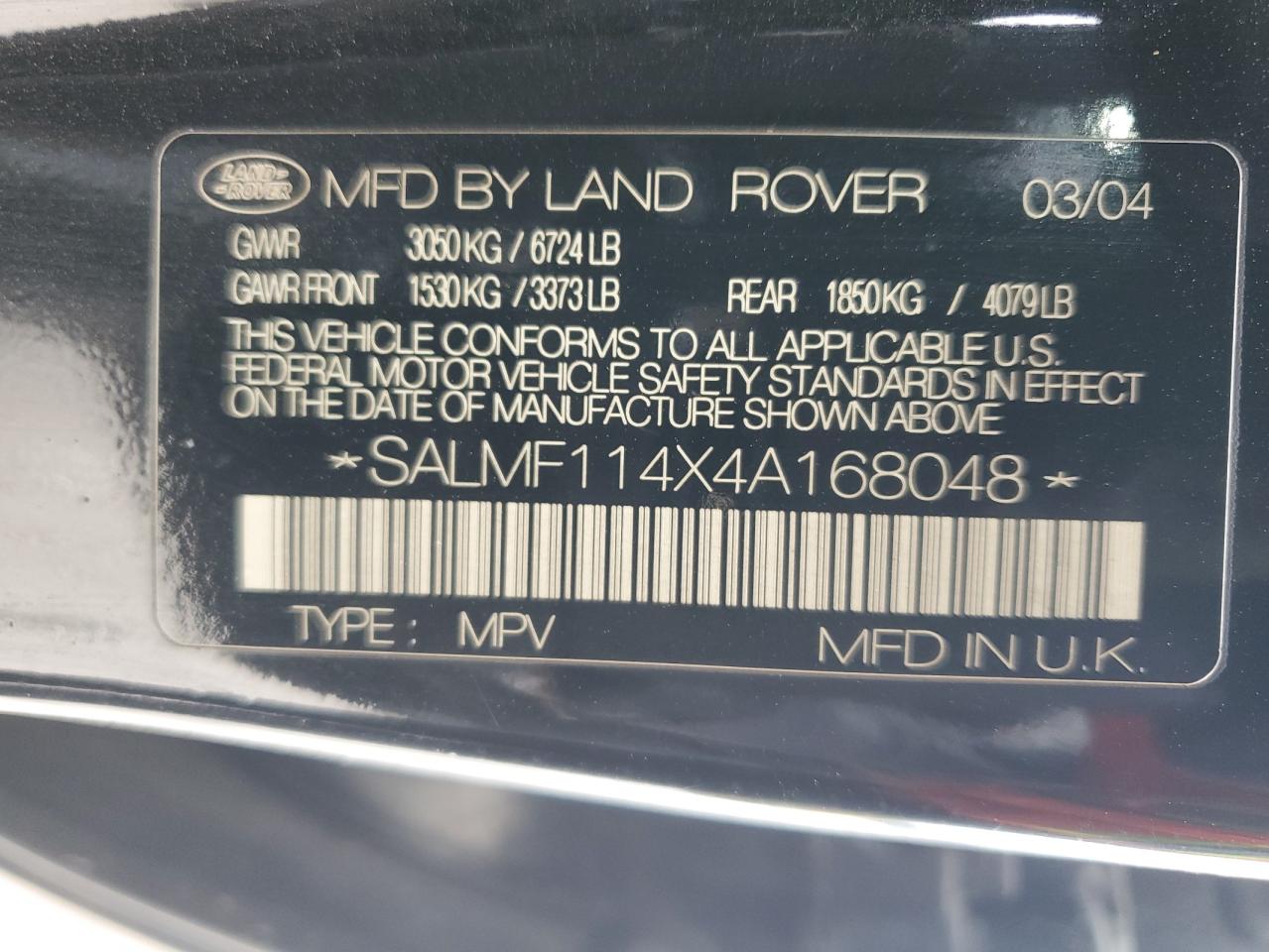 SALMF114X4A168048 2004 Land Rover Range Rover Hse