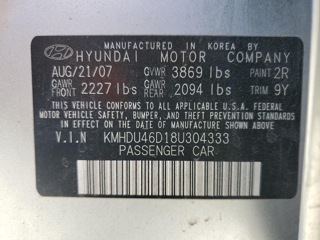 KMHDU46D18U304333 2008 Hyundai Elantra Gls