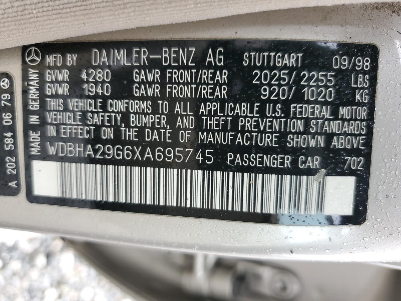 WDBHA29G6XA695745 1999 Mercedes-Benz C 280