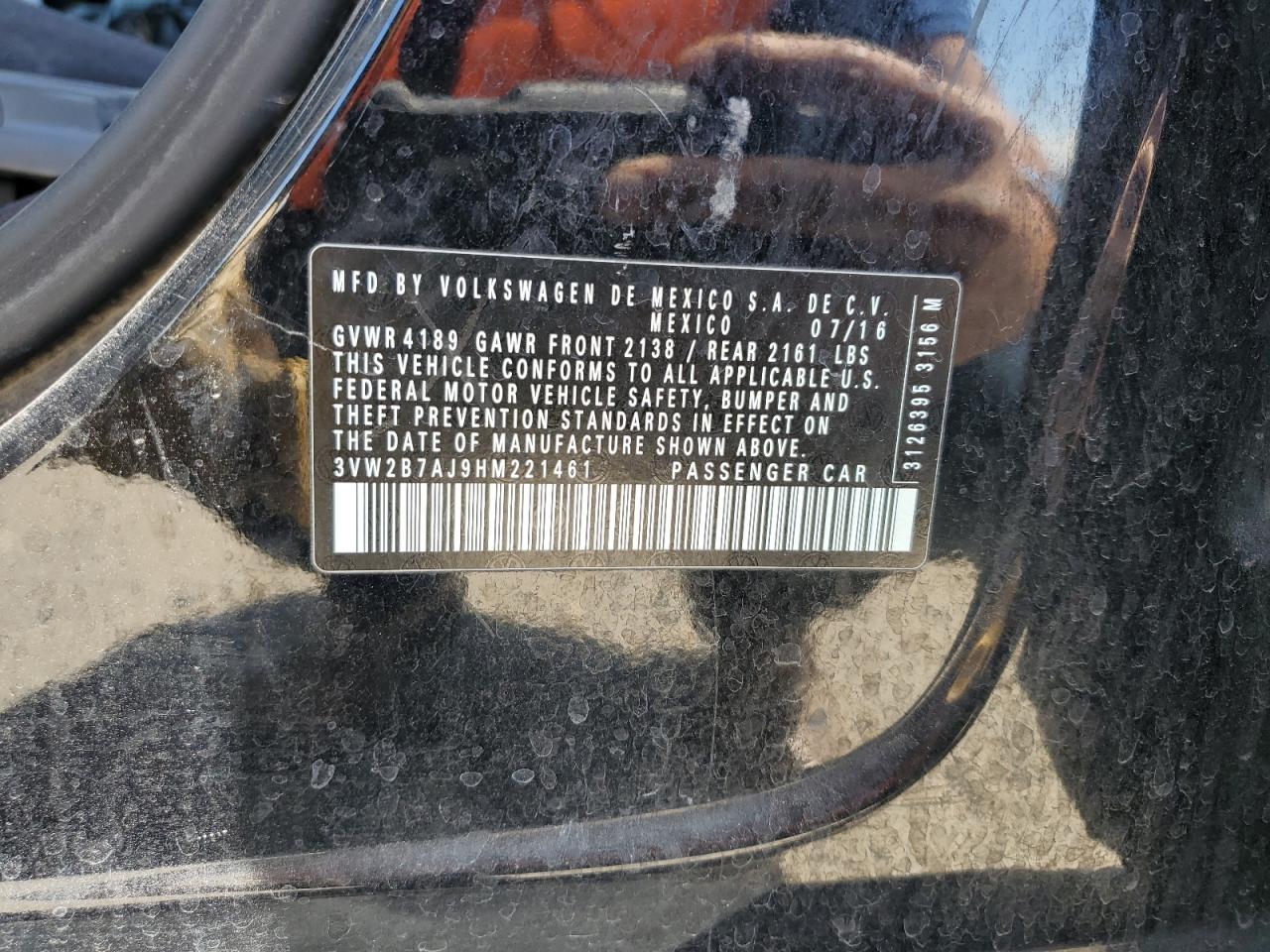 3VW2B7AJ9HM221461 2017 Volkswagen Jetta S