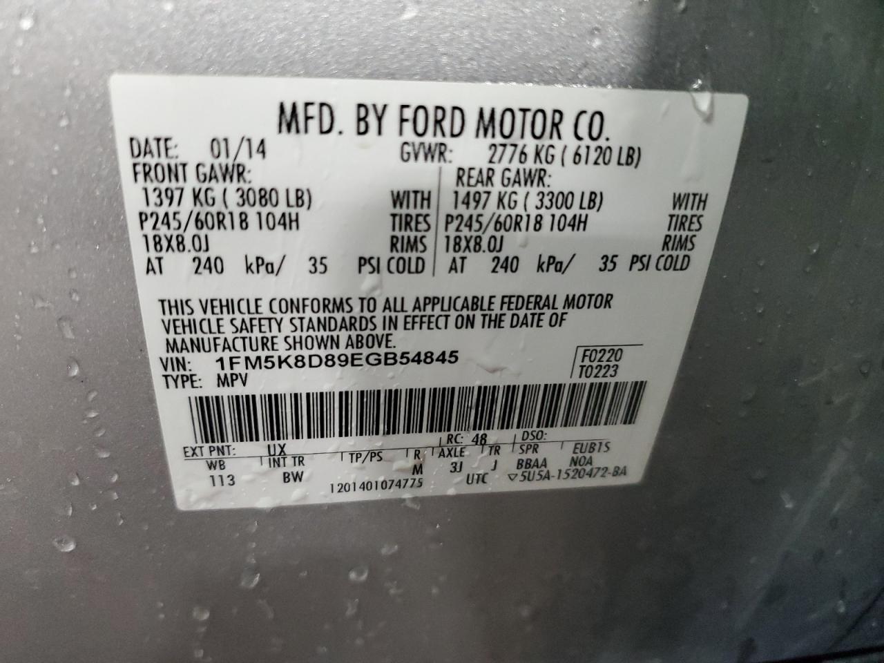 1FM5K8D89EGB54845 2014 Ford Explorer Xlt