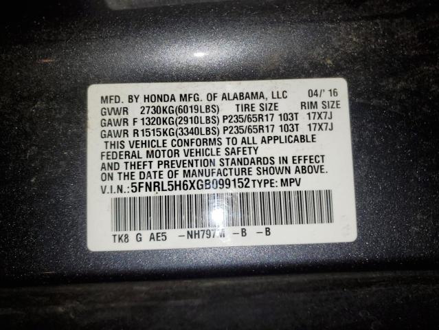 VIN 5FNRL5H6XGB099152 2016 HONDA ALL MODELS no.13