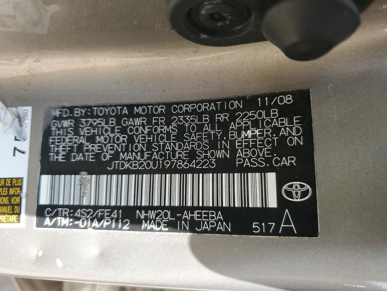 JTDKB20U197864223 2009 Toyota Prius