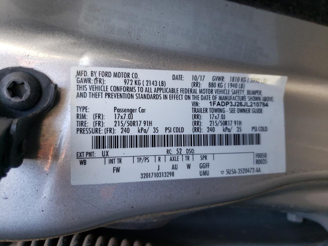 1FADP3J26JL210784 2018 Ford Focus Titanium