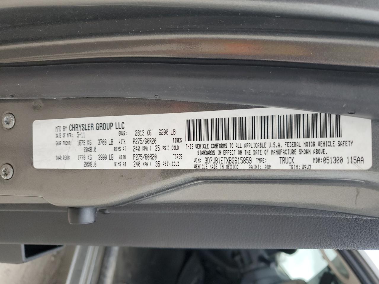 3D7JB1ETXBG615859 2011 Dodge Ram 1500