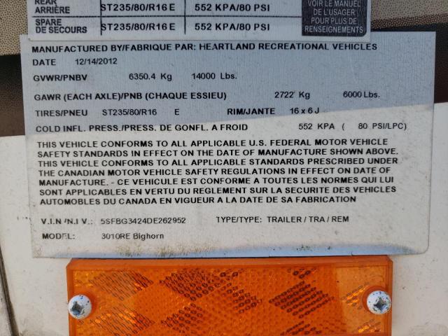 2013 Hart Bighorn VIN: 5SFBG3424DE262952 Lot: 51222614