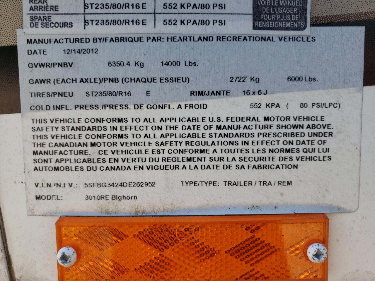 5SFBG3424DE262952 2013 Hart Bighorn