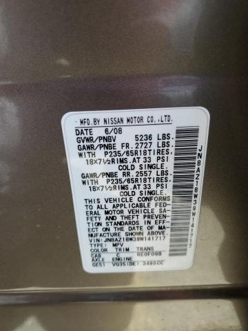 2009 Nissan Murano S VIN: JN8AZ18W39W141717 Lot: 48930444