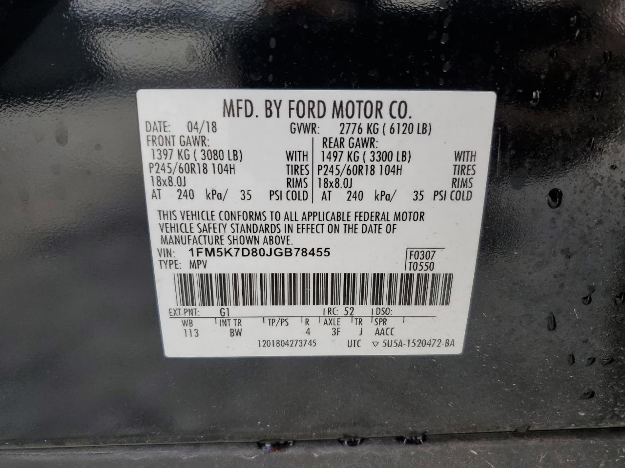 1FM5K7D80JGB78455 2018 Ford Explorer Xlt