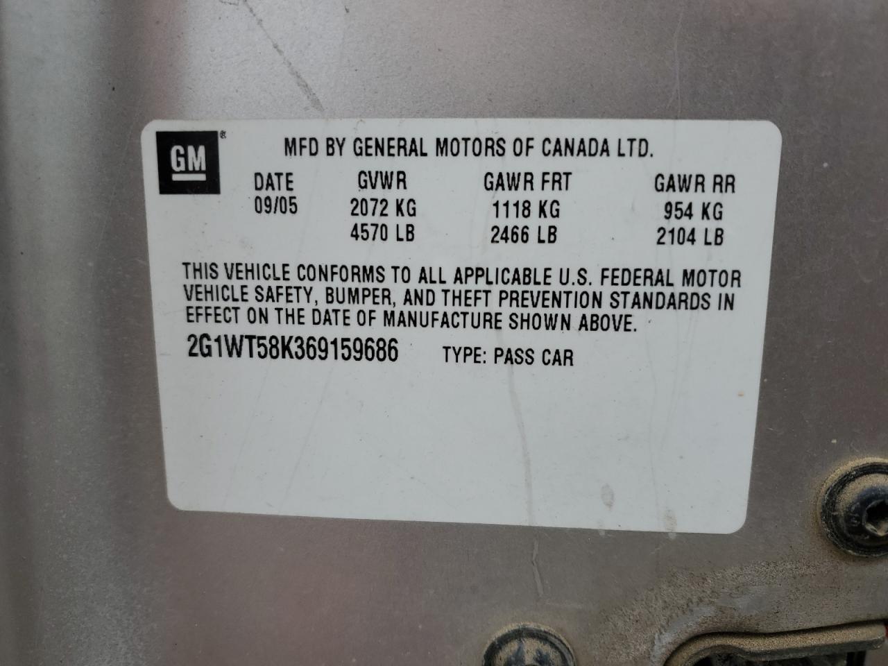 2G1WT58K369159686 2006 Chevrolet Impala Lt