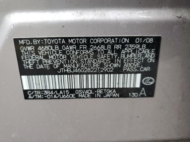 2008 Lexus Es 350 VIN: JTHBJ46G282212902 Lot: 52408174