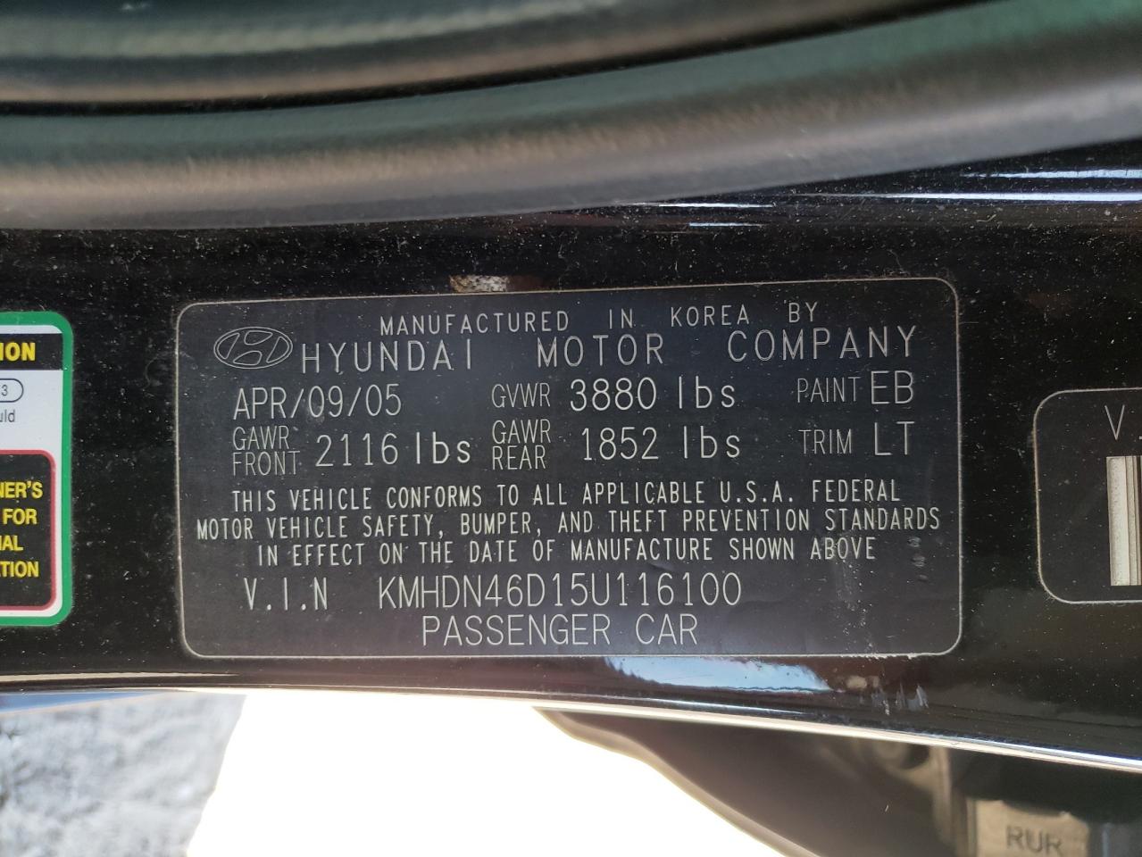 KMHDN46D15U116100 2005 Hyundai Elantra Gls