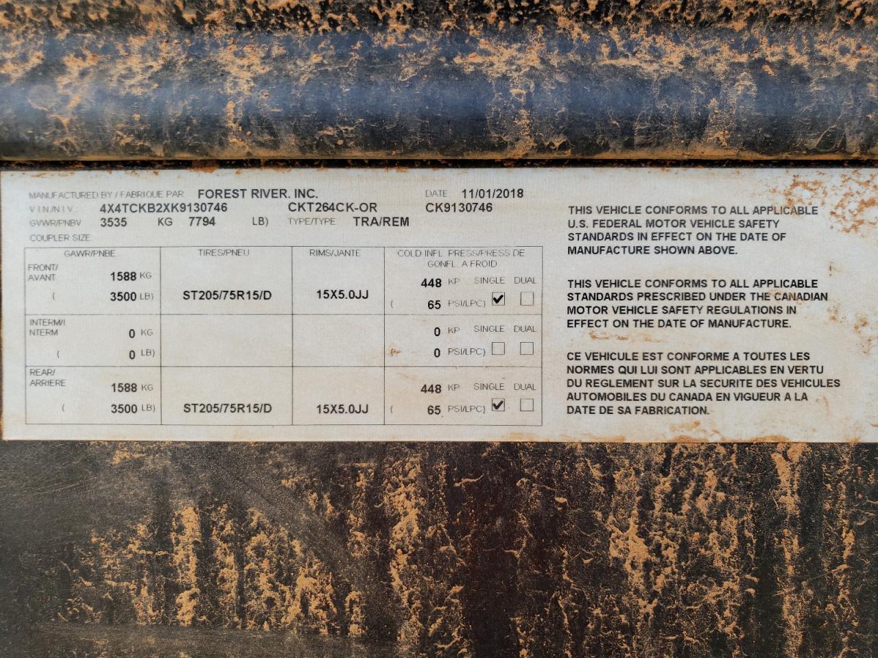 4X4TCKB2XK9130746 2019 Chke Util Tlr