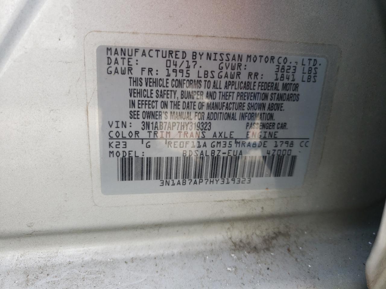 3N1AB7AP7HY319323 2017 Nissan Sentra S