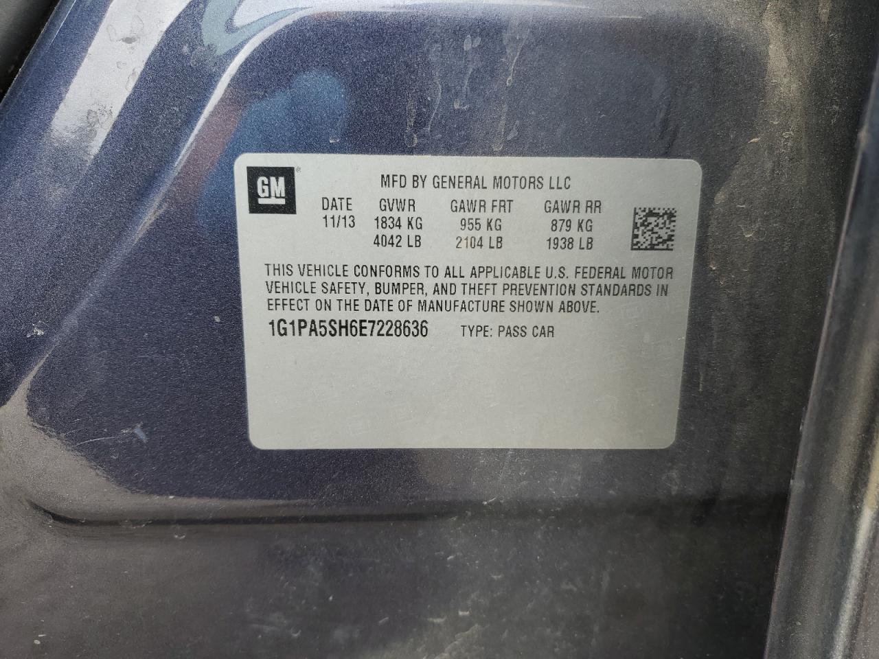 1G1PA5SH6E7228636 2014 Chevrolet Cruze Ls