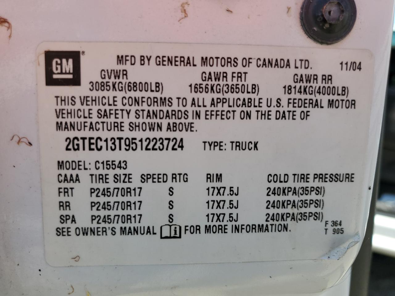 2GTEC13T951223724 2005 GMC New Sierra C1500