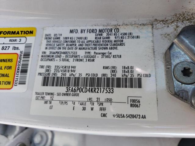 VIN 3FA6P0CD4KR217533 2019 Ford Fusion, Sel no.13