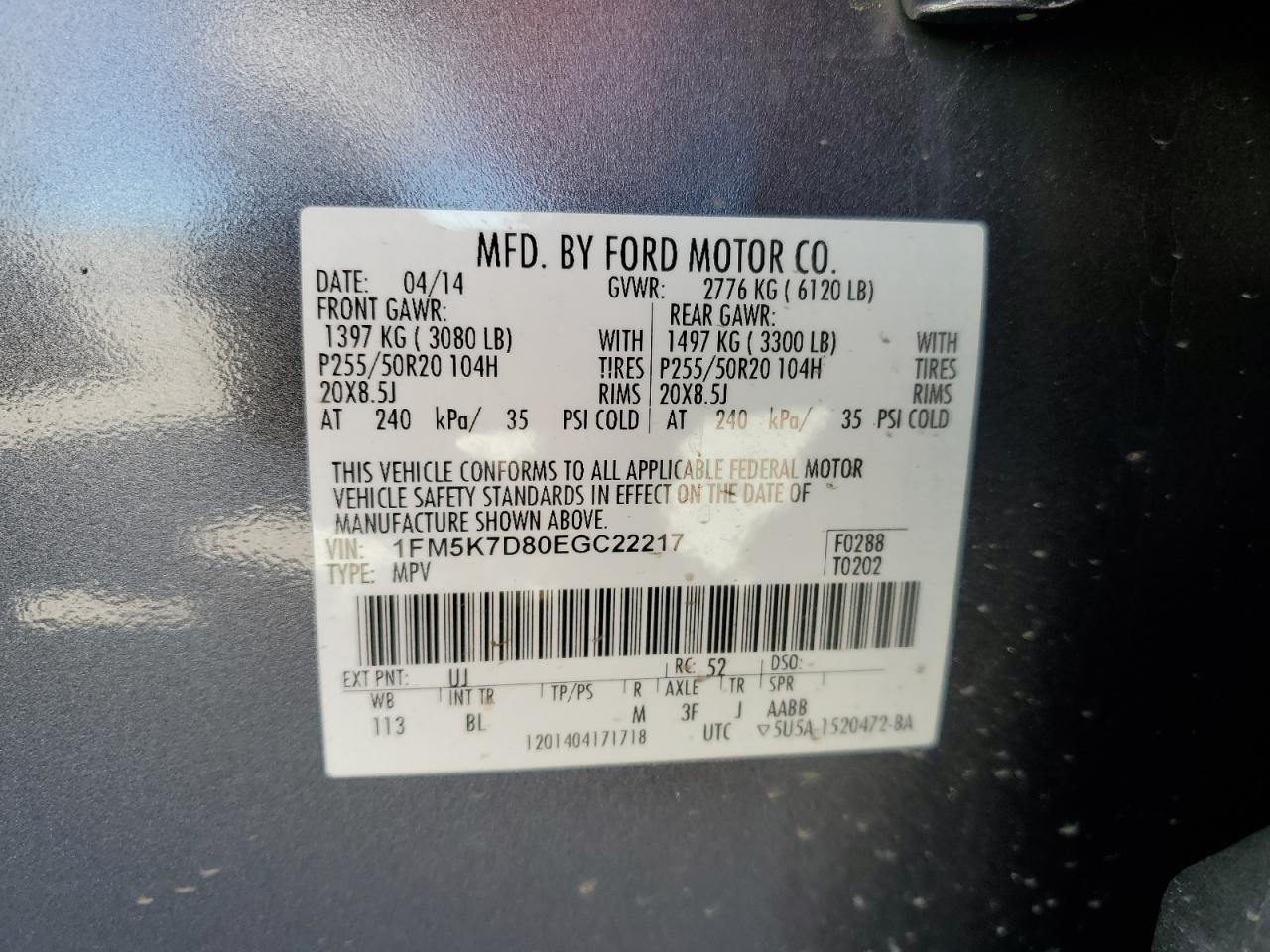 1FM5K7D80EGC22217 2014 Ford Explorer Xlt