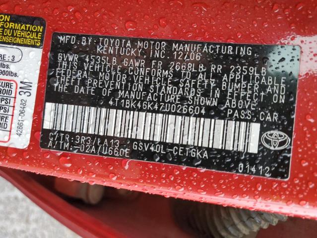 2007 Toyota Camry Le VIN: 4T1BK46K47U026604 Lot: 49351054